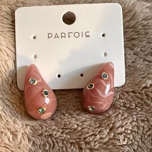 Parfois Pink Teardrop Stud Earrings with Rhinestones